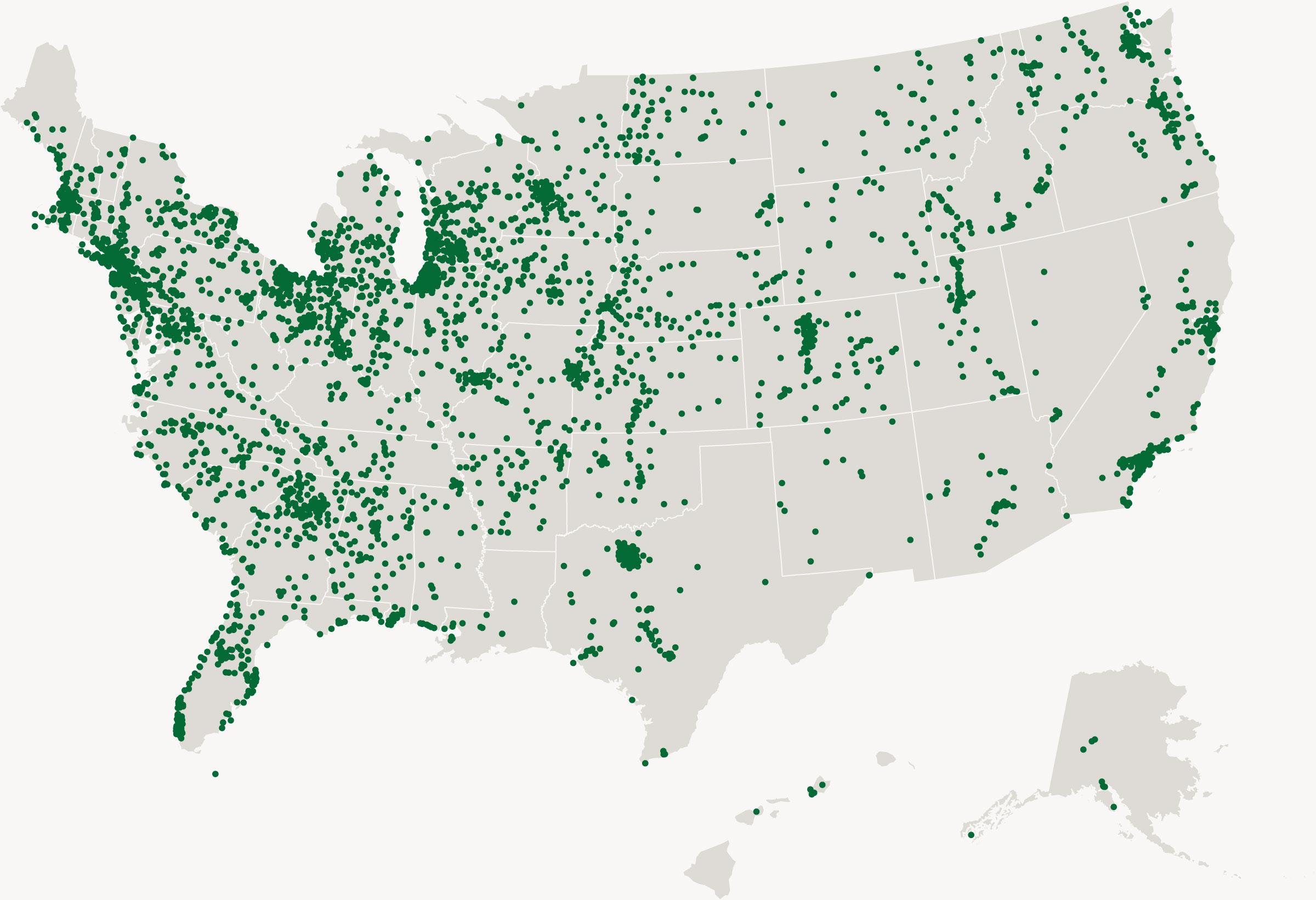 map view of 植澳门威尼斯人游戏节基金会's community planting partners in the United States